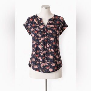 Philosophy Floral V Neck Blouse Navy Pink Red Flowy Boho Top Size Small